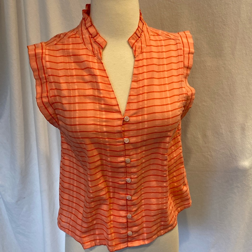 Sleeveless Striped Button-Front Top - Coral Pink